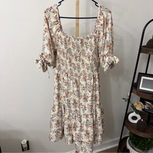 Chic Floral Midi Dress with Smocked Bodice